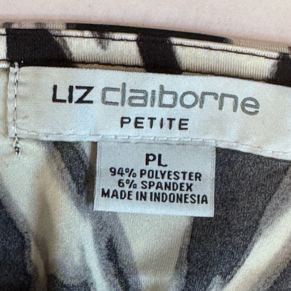 Liz Claiborne Petite Ikat Black White Belted Tunic PL Stretch Geometric Blouse - Picture 10 of 10